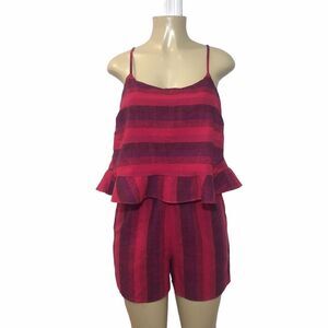 Anthropologie Amadi Melia Romper Striped Size S Burgundy Ruffle Jumpsuit Shorts